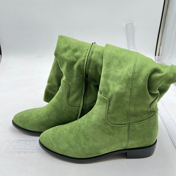 Green Almond Toe Knee High Boots with Partial Zipper Stretchy Dressy Long Boot - Picture 4 of 7